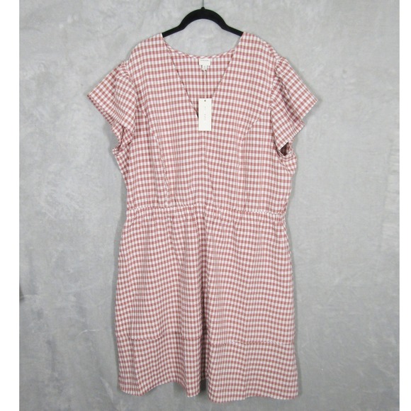 Pleione Gingham Dress 2X Short Sleeve V Neck Casual Summer Womens - Picture 1 of 16